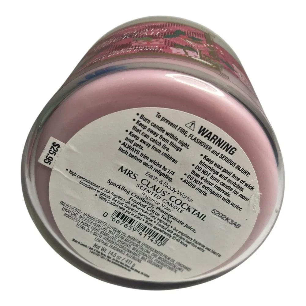 Bath & Body Works Mrs Claus Cocktail Christmas 3 Wick Scented Candle  14.5 oz